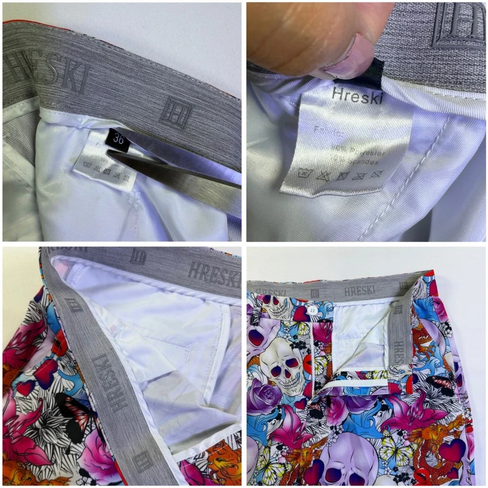 Hreski Mens Golf Shorts Size 36 Skull Dragon Floral Graphic Print Performance